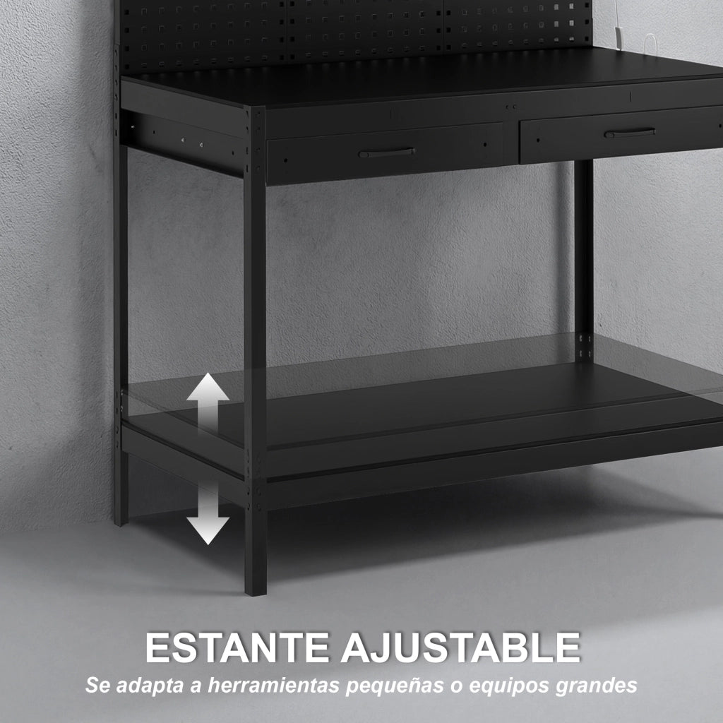 Banco da Lavoro con Cassetti, Luce LED e Presa Elettrica ¨C Zephmum ¨C Nero 110x60x150 cm