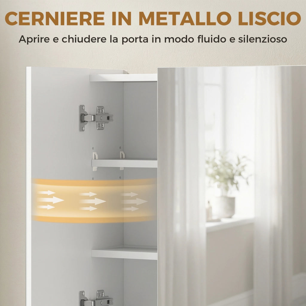 Specchiera Bagno con Armadietto 3 Ante Soft Close e Ripiani Regolabili, 90x15x75 cm, Bianco