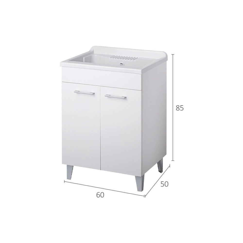 Mobile lavatoio per interni 60x50 cm bianco - vasca e asse in PP, sifone e troppopieno | Pratika