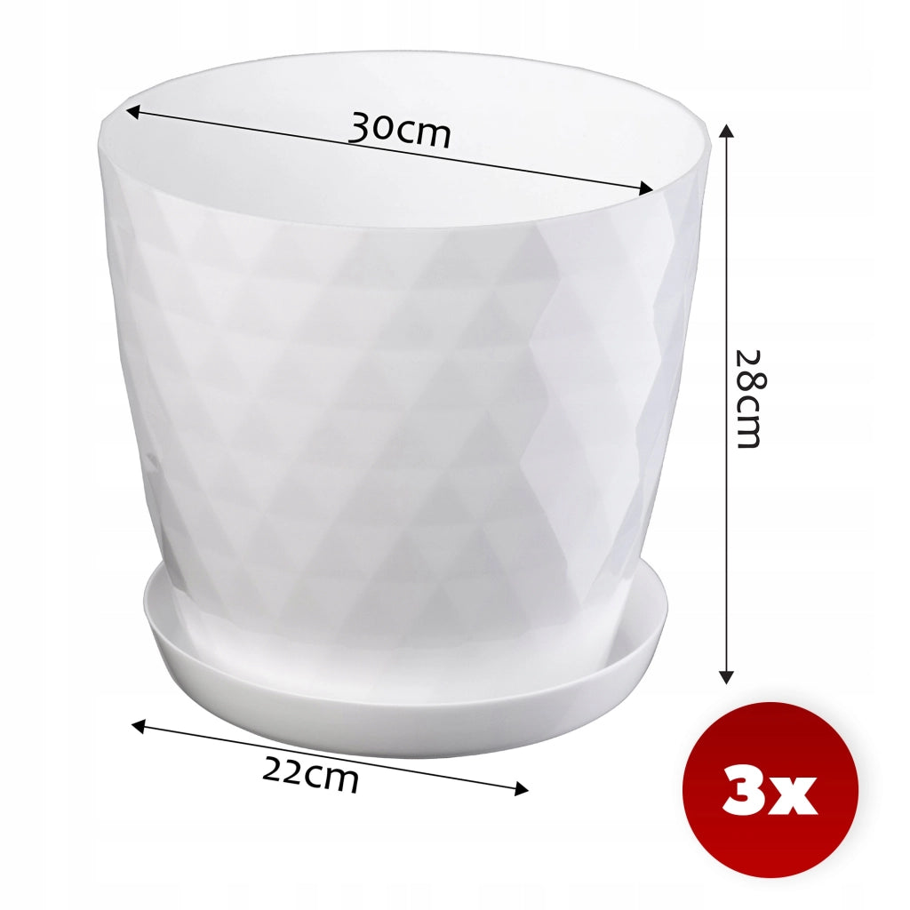 Vaso da fiori KADAX, fioriera, coperchio, 30 cm, supporto per fiori, plastica bianca, 3 pezzi.