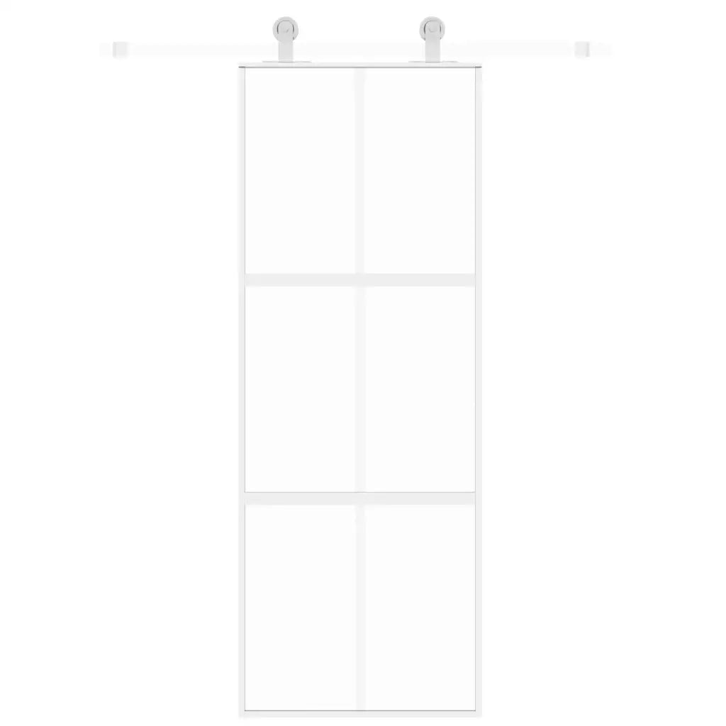 Porta Scorrevole Bianca 76x205 cm Vetro Temperato e Alluminio