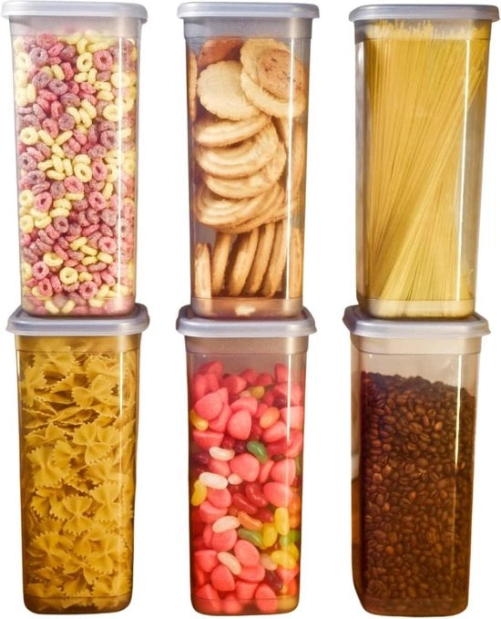 Set di 6 contenitori di stock con set di coperture, scatola di archiviazione con copertura, insieme di cucina, 6 x contenitori di archiviazione da 1900ml, contenitori di archiviazione, organizzatore di cucina