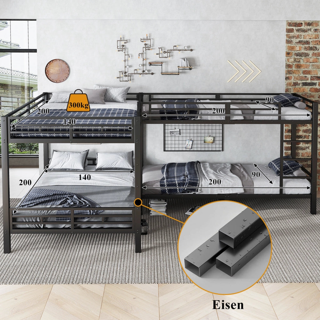 LETTO A CASTELLO 90x200 cm e 140x200 cm con scala a 3 gradini nero