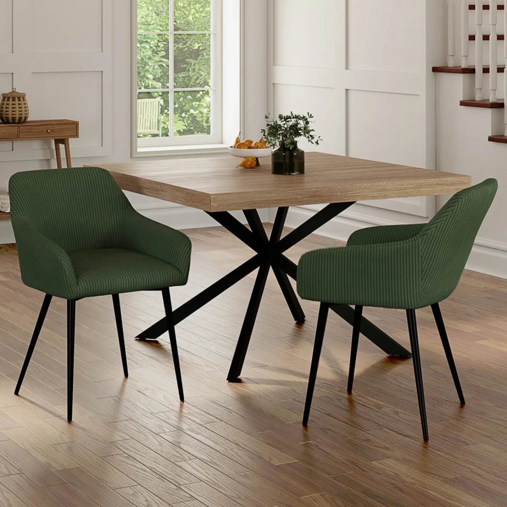 IDMarket - Set di 2 sedie e poltrone da pranzo JANY in velluto a coste color kaki