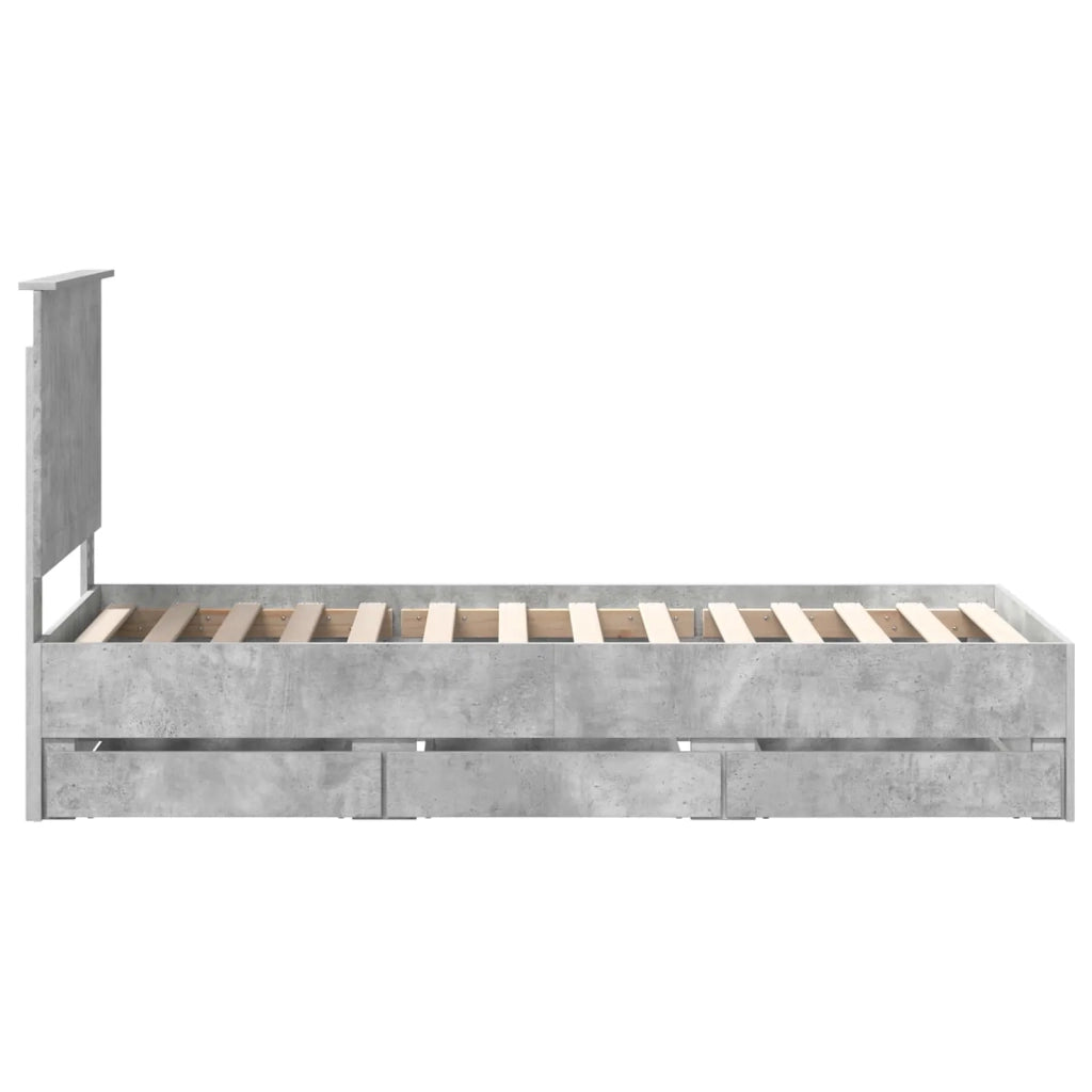 Letto singolo | Letto per adulti | Struttura del letto con cassetto Grigio cemento 75 x 190 cm