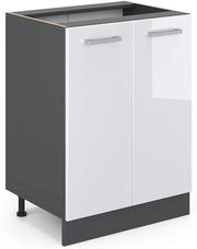 Mobiletto base cucina R-line, Bianco lucido/Antracite, 60 cm senza piano di lavoro