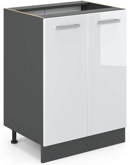 Mobiletto base cucina R-line, Bianco lucido/Antracite, 60 cm senza piano di lavoro