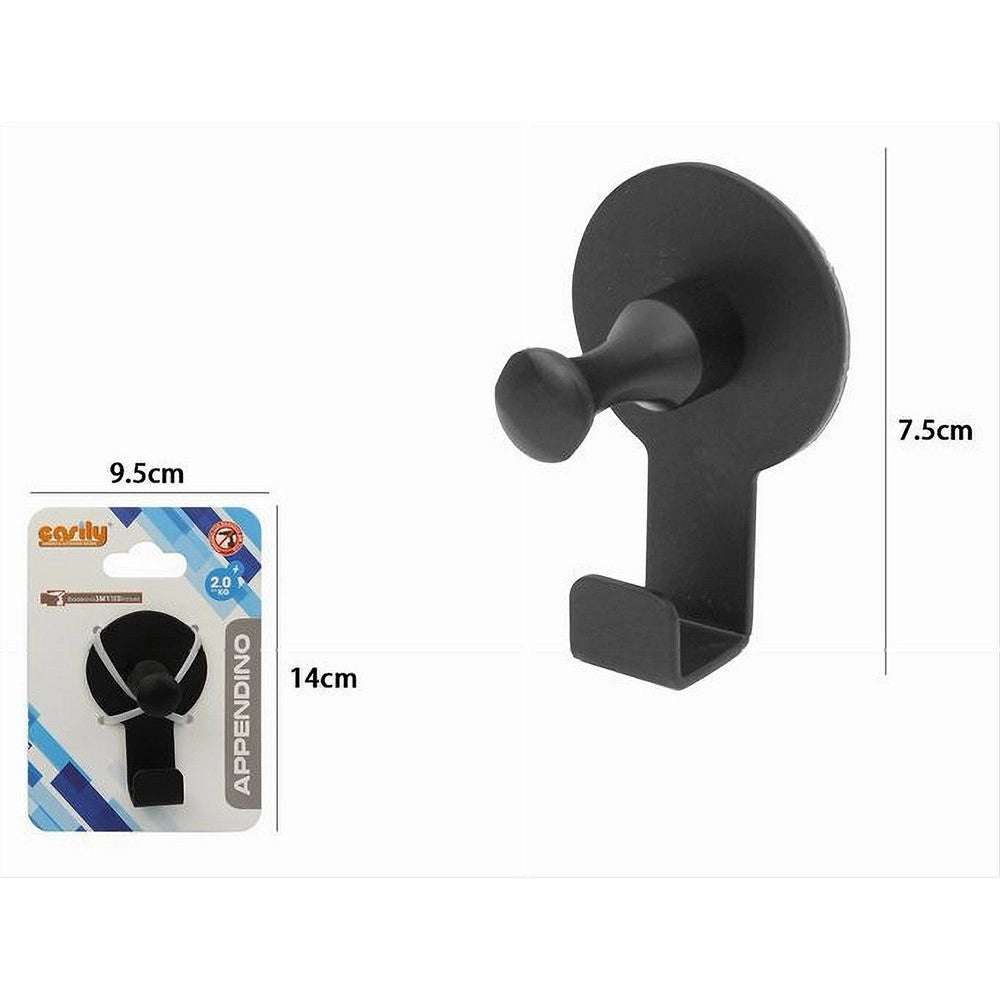 Trade Shop - Appendino Gancio Appendi Porta Asciugamano 1 Posto Bagno Casa Nero 7.5 Cm 59750 -