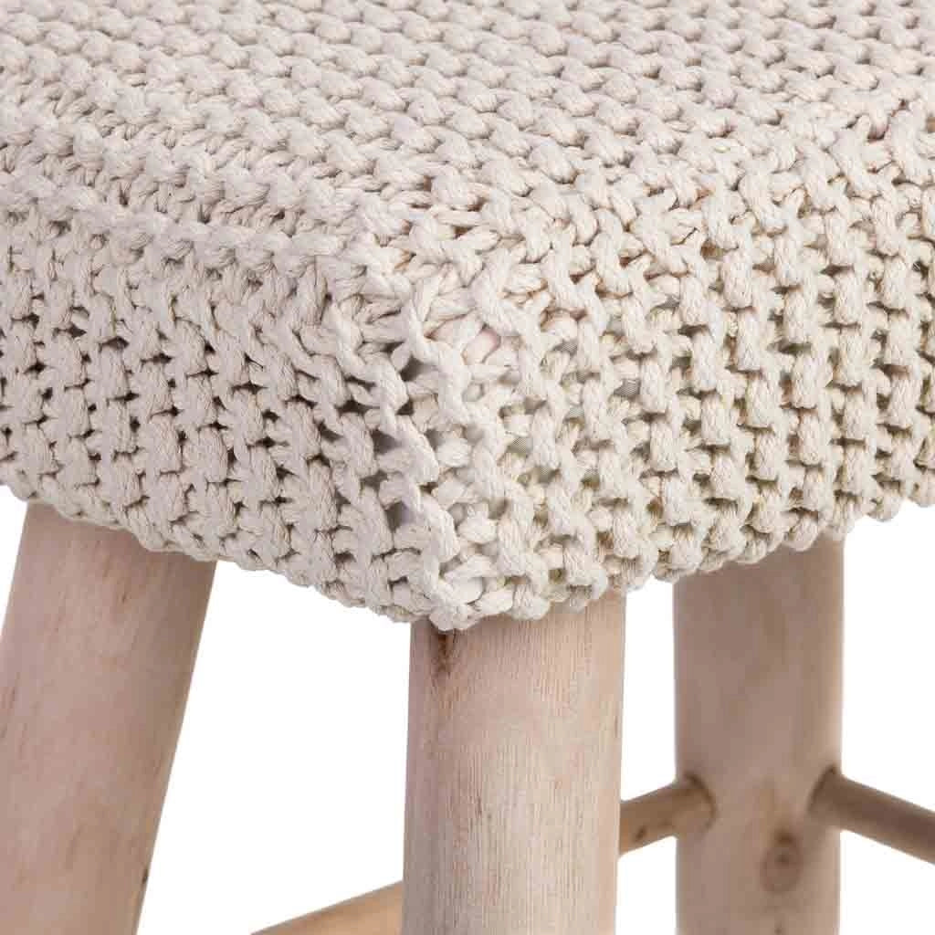 Sgabello in cotone intrecciato e legno bianco 26x39x44h cm