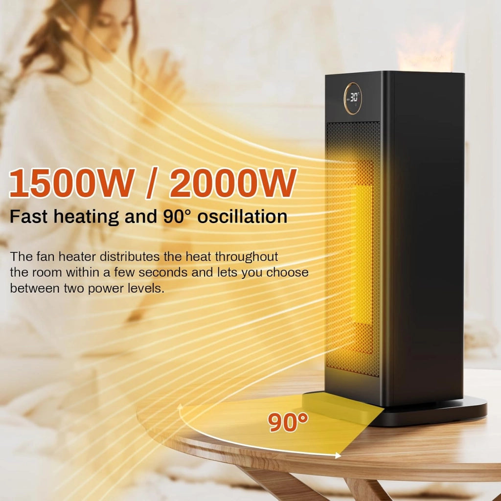 Termoventilatore piccolo con funzione di umidificazione e luce ambientale, 2000 W, riscalda rapidamente, silenzioso, timer 12 ore, 3 modalità, protezione antiribaltamento, riscaldamento elettrico con