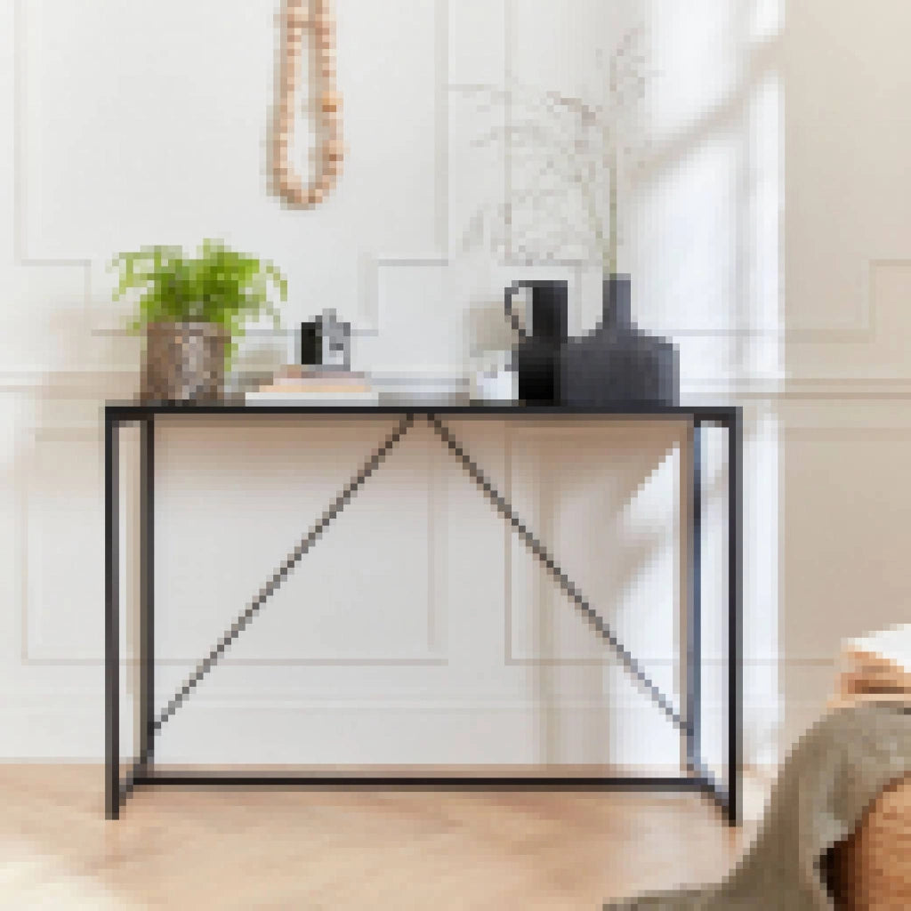 Consolle in metallo con barra di rinforzo, 120cm, nero