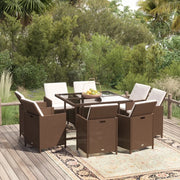 Set Divani da Giardino 9 pz con Cuscini in Polyrattan Marrone 3095513