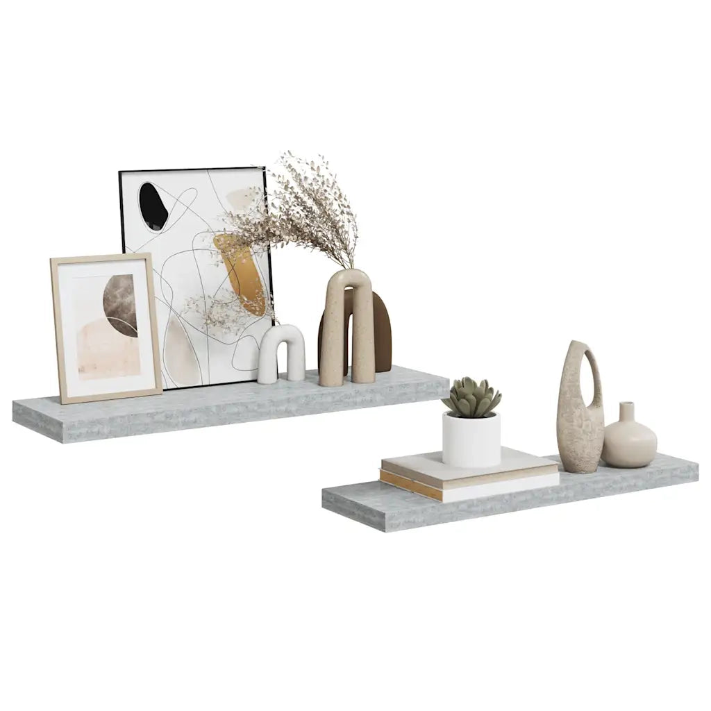 Scaffali a Parete 2 pz Grigio Cemento 80x23,5x3,8 cm in MDF cod mxl 33596
