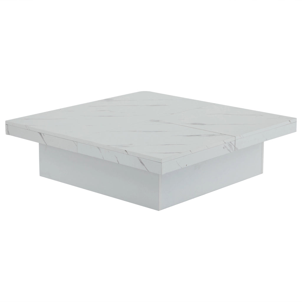 TAVOLINO DA SALOTTO 90 x 90 x 25 cm Bianco effetto marmo con 4 cassetti