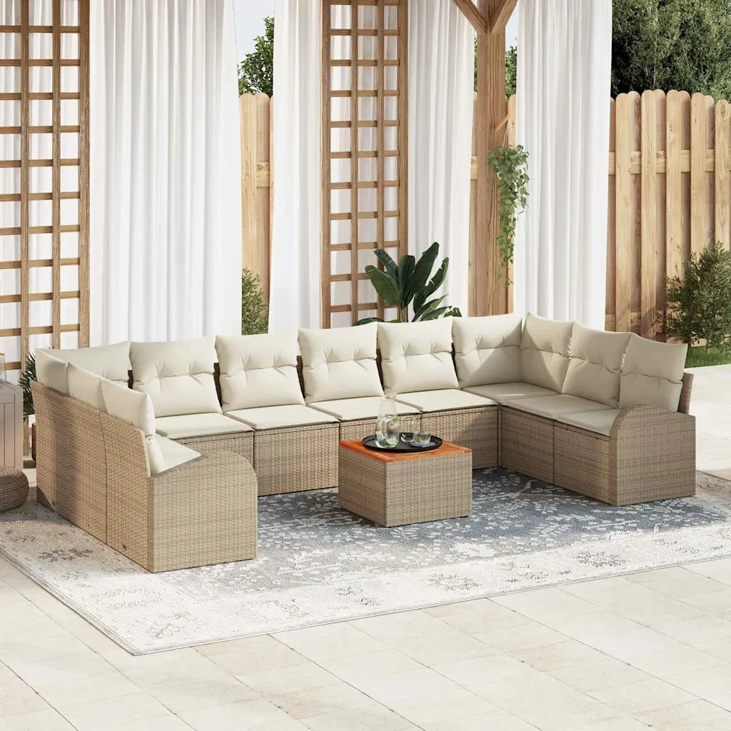 Set Divano da Giardino con cuscino 11 pcs Beige polyrattan