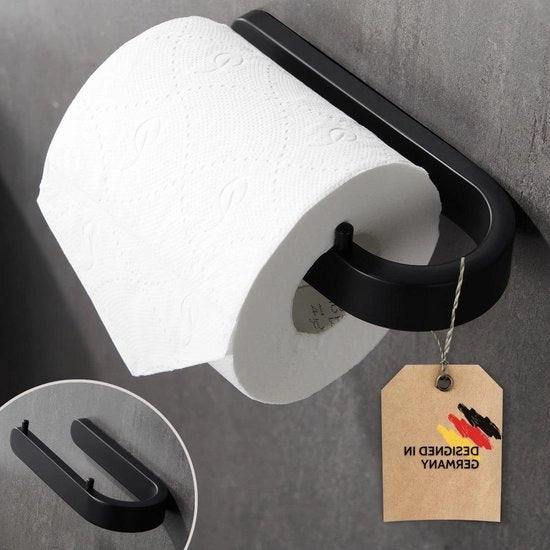 Sostegno di carta igienica nero opaco senza foratura - supporto moderno per i rotoli di wc