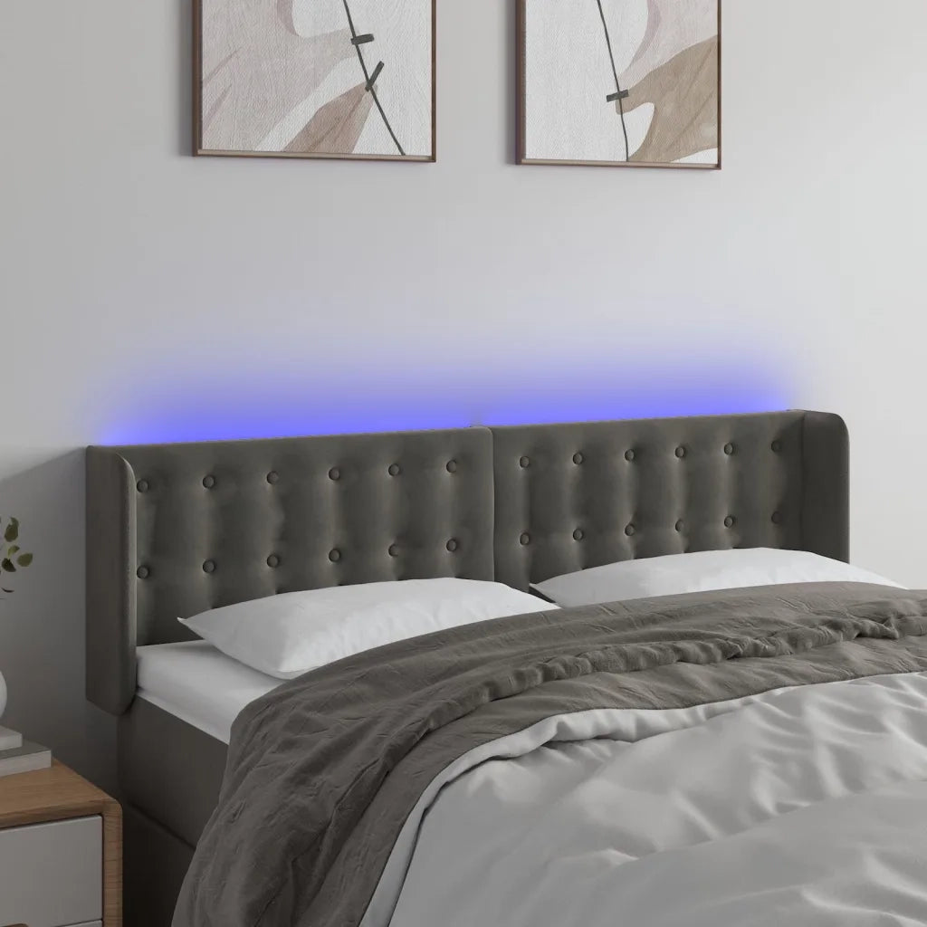 Testiera | Testata a LED Grigio Scuro 147x16x78/88 cm in Velluto