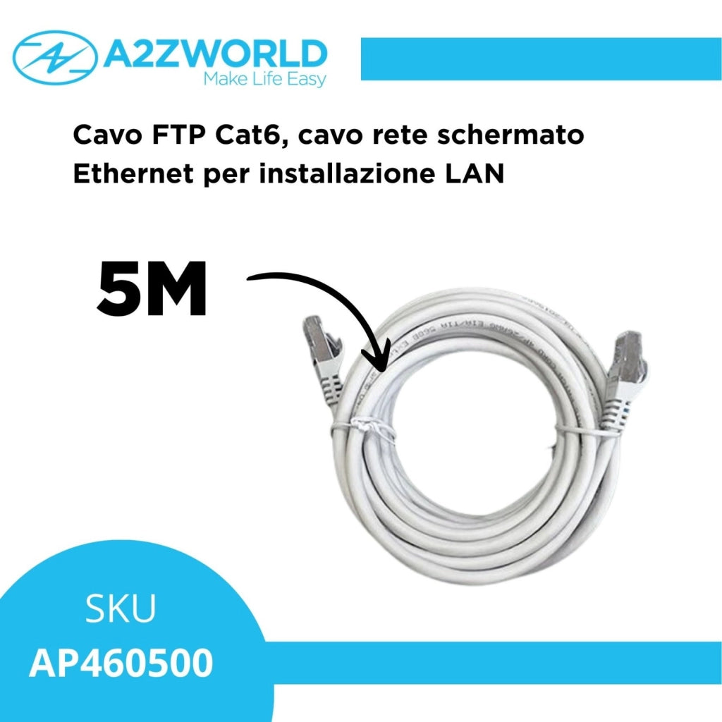 Cavo Ethernet Cat6 FTP RJ45, Patch Cord Schermato LAN, Varie Lunghezze (5M)