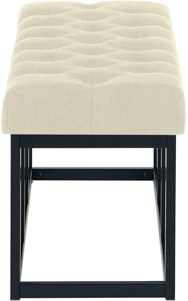 Panca design AMUN in metallo nero opaco e tessuto crema,100 cm