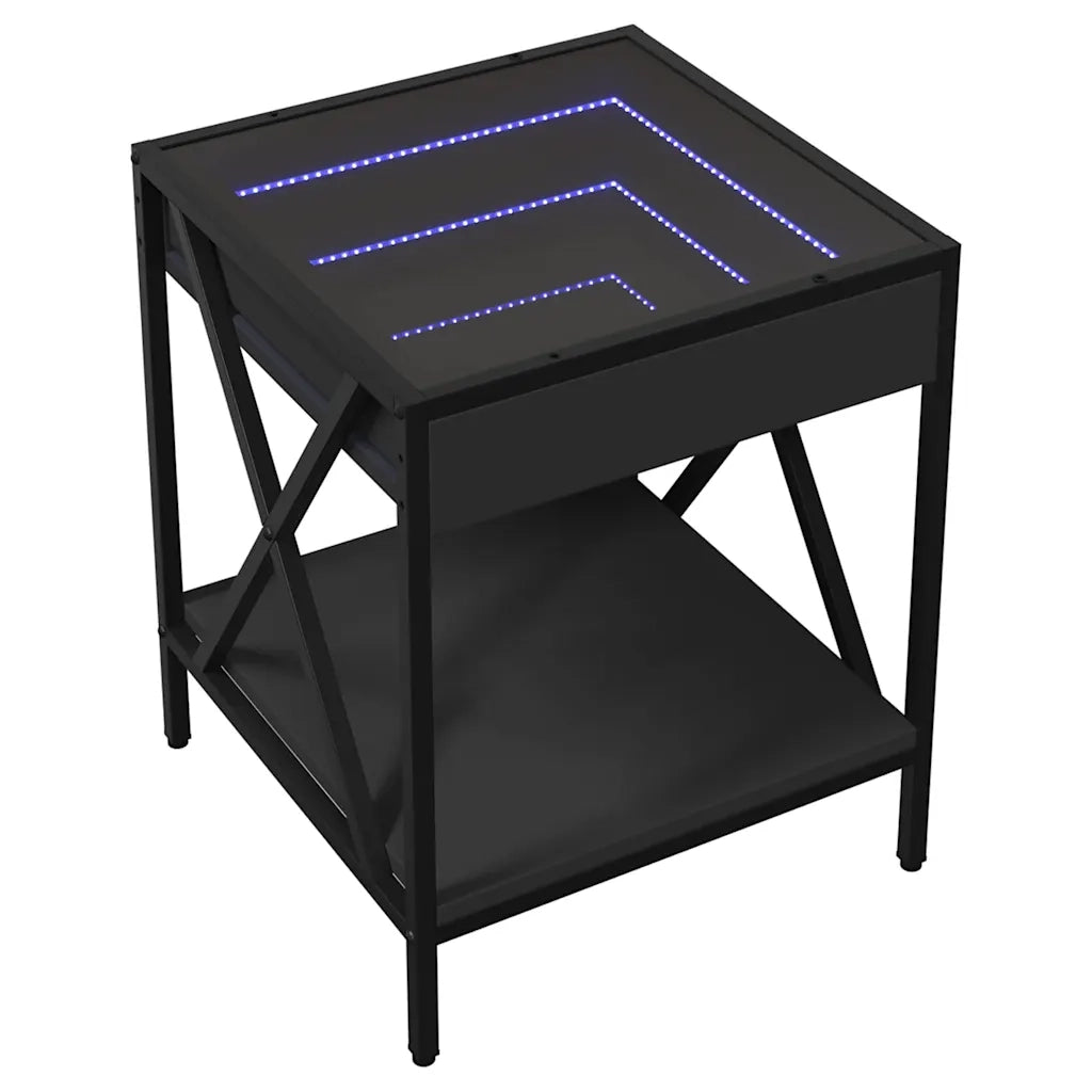 Comodino con LED Infinity-Tavolino da notte Nero 40x40x49 cm