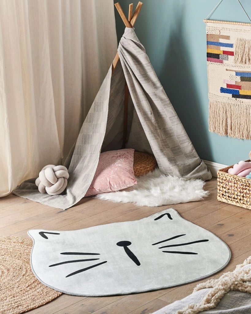 Tappeto per bambini grigio poliestere ⌀ 100 cm tappetino per sala giochi con stampa animale