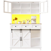 Credenza Alta da Cucina con Ante in Vetro; Ripiani Regolabili e LED; per Cucina; Bianca; 105x38;4x180 cm