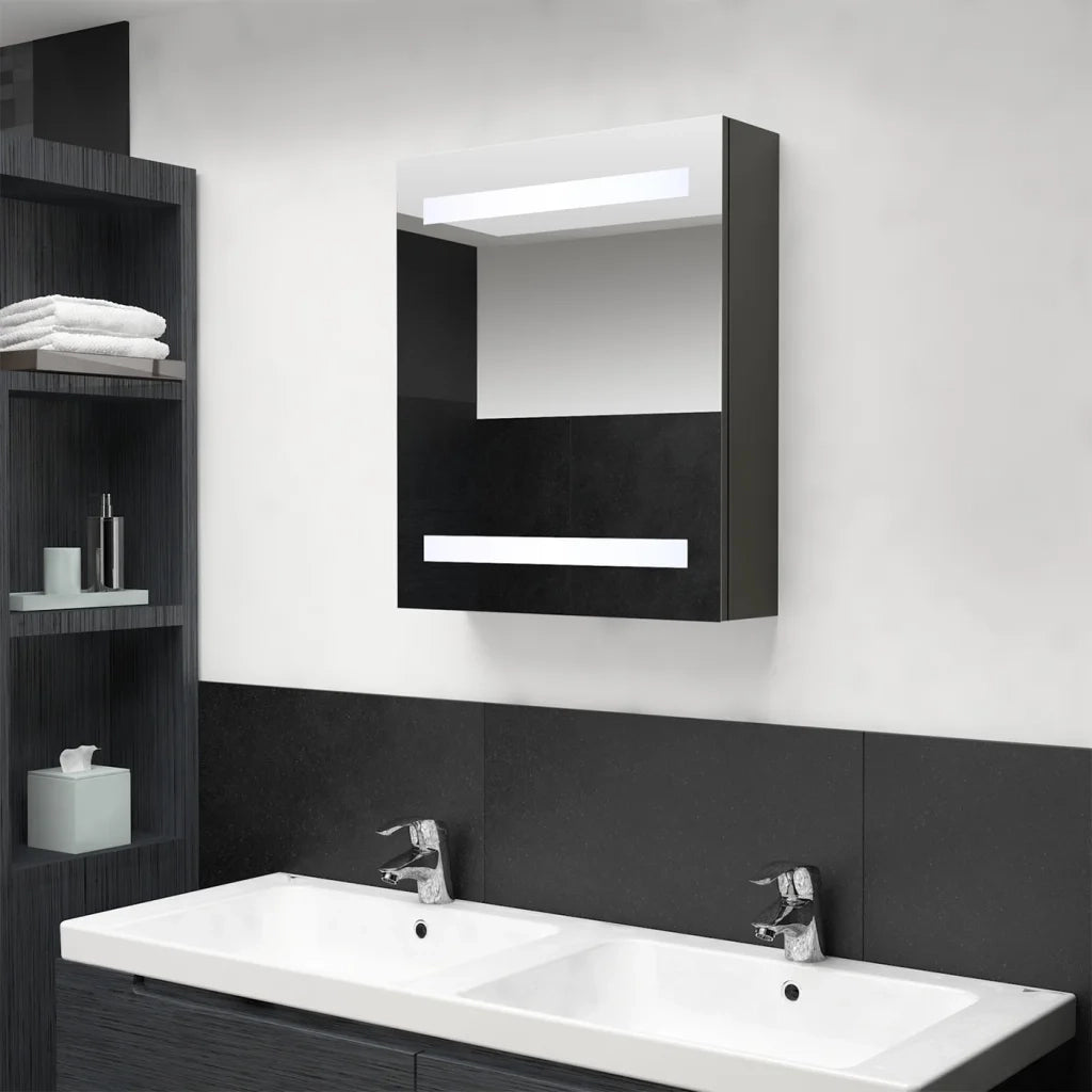 Armadietto Bagno | Armadio da bagno con Specchio e LED Antracite 50x14x60 cm