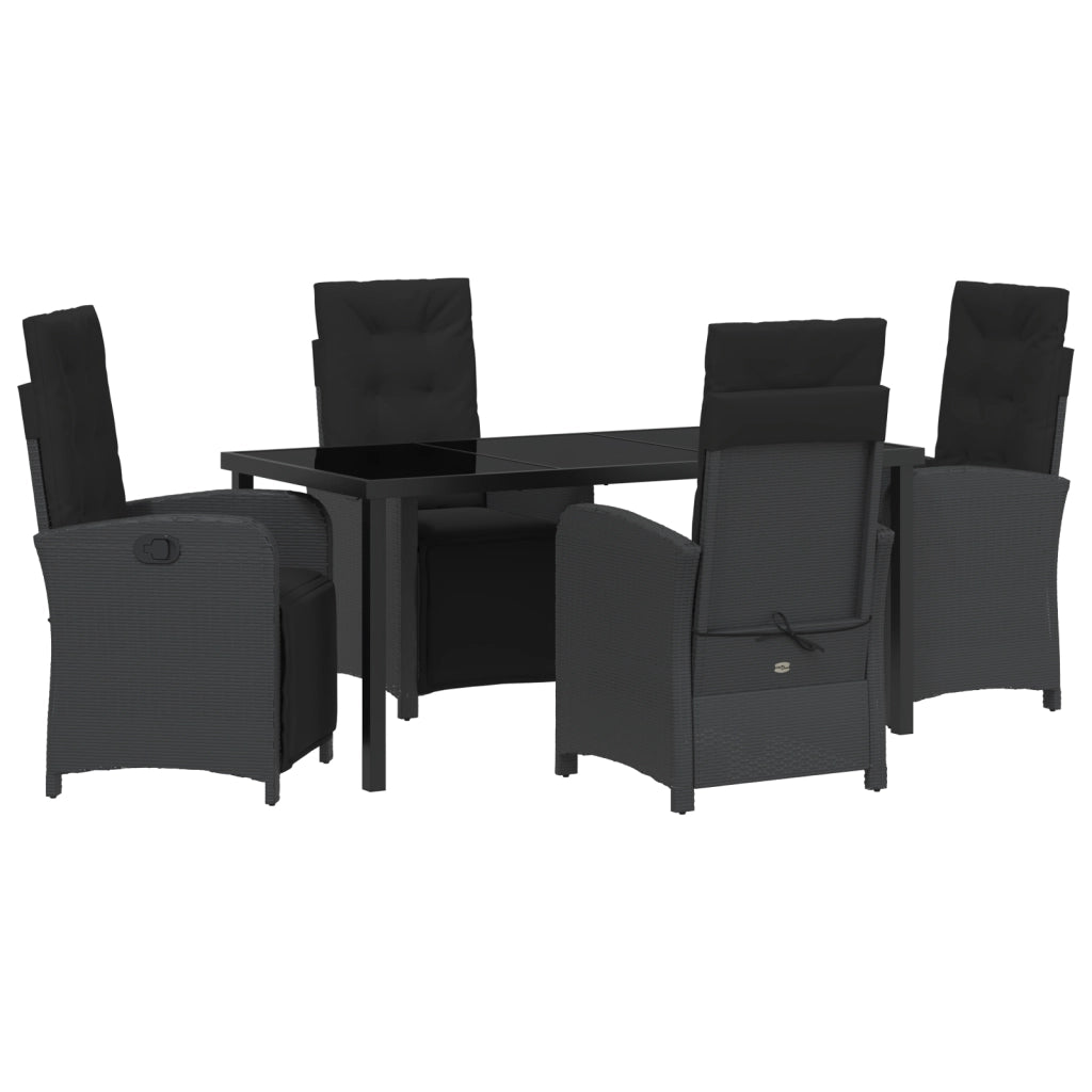 Set da Pranzo da Giardino  5 Pezzi con Cuscini Rattan Nero