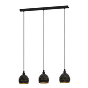 Lampadario A Sospensione Contemporaneo Roccaforte Acciaio Nero Oro 3 Luci E14