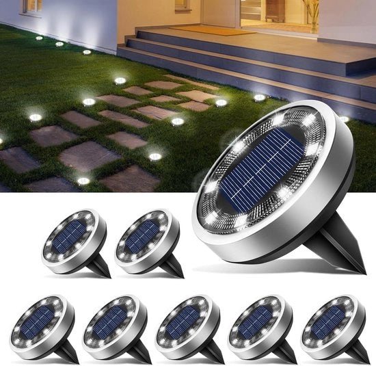 Lampade solari per giardino - Set di 8 LED alimentate da energia solare, impermeabili - Bianco e ghiaccio