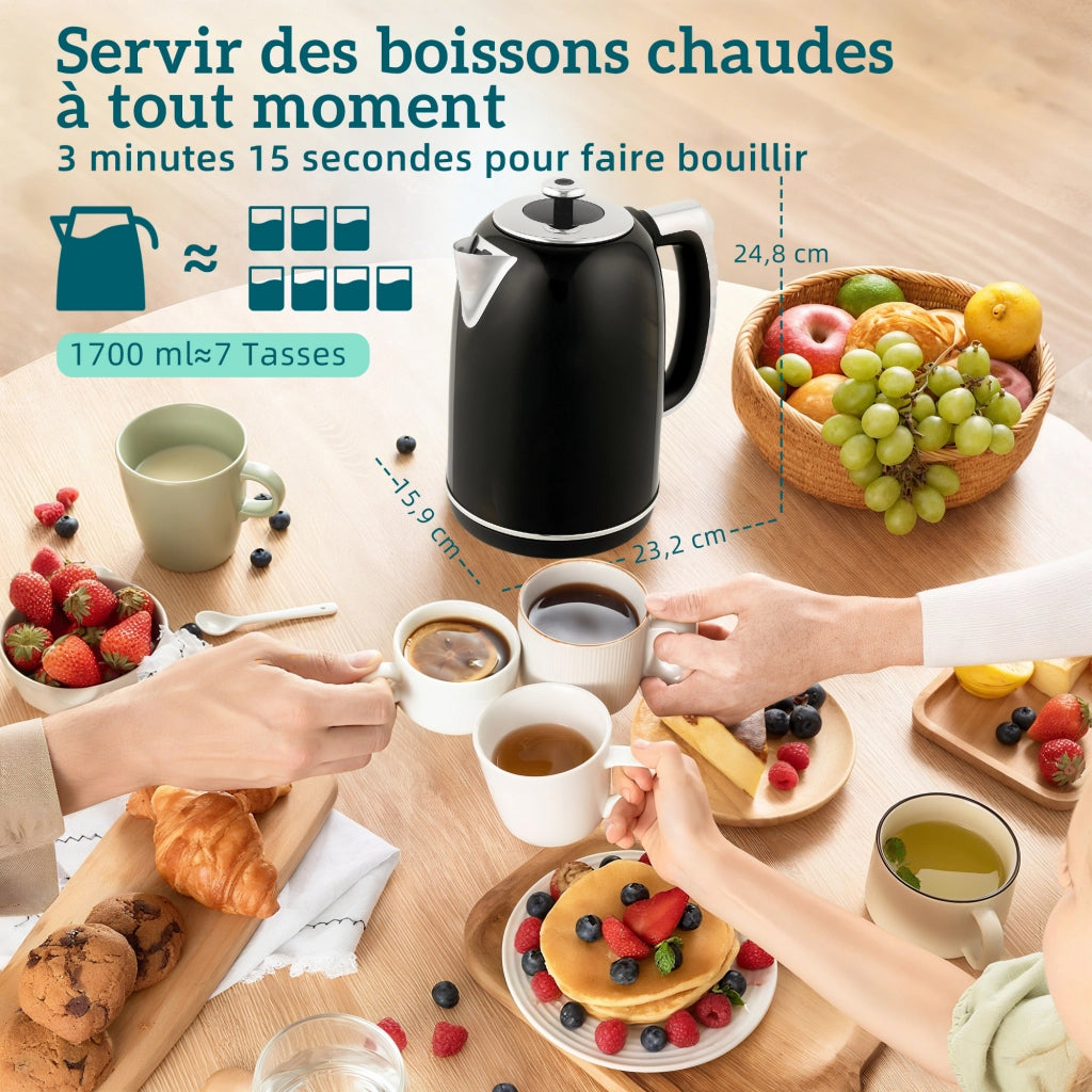 Bollitore e Tostapane ¨C Zephmum ¨C Inox 1.7L 2200W Tostapane 2 Fette Nero