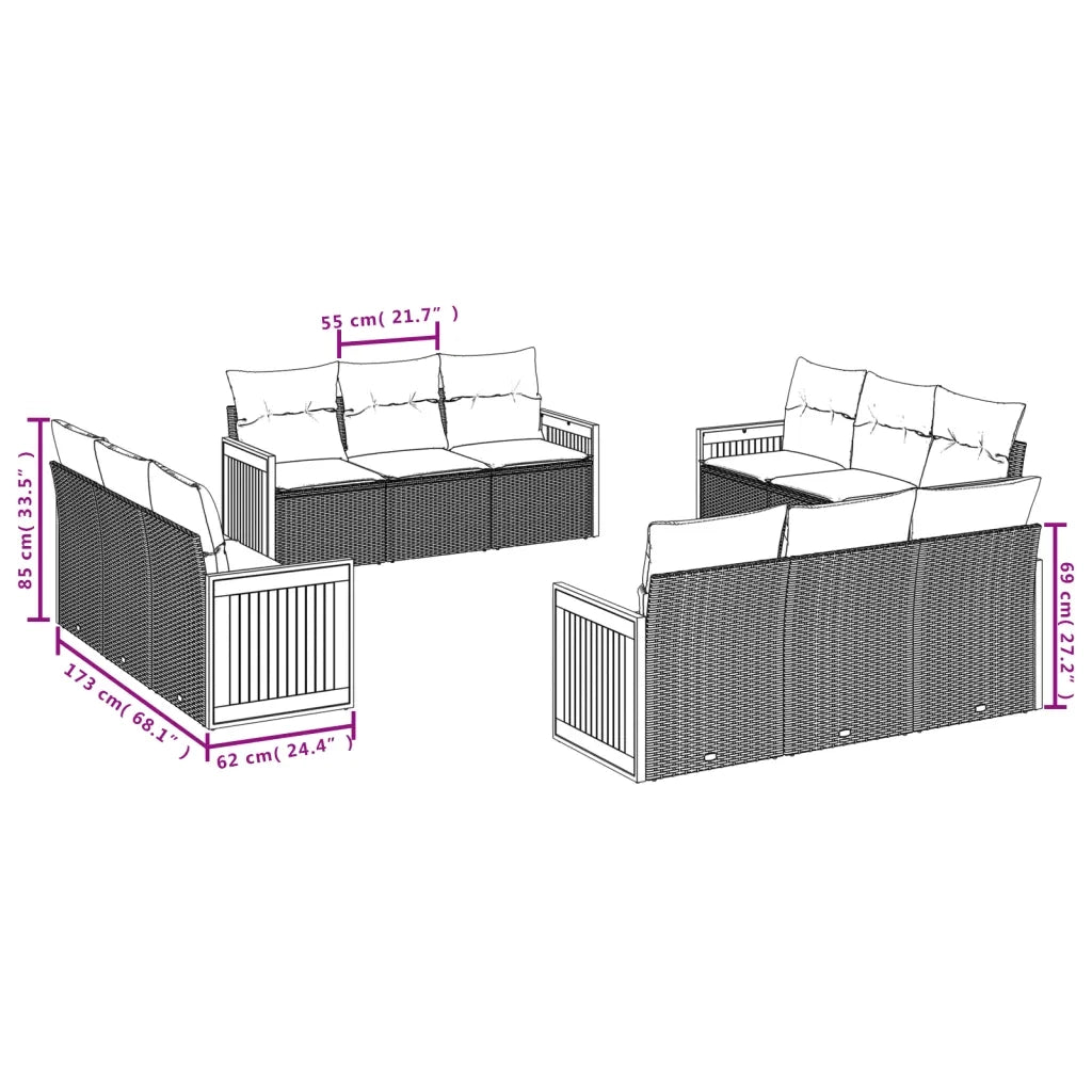 Set Divani da Giardino 12 pz con Cuscini Grigio in Polyrattan 3227516
