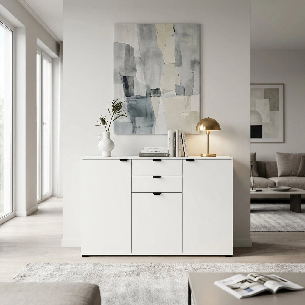 credenza moderna con 3 ante e 2 cassetti cm 135x40x95 h - PLUS