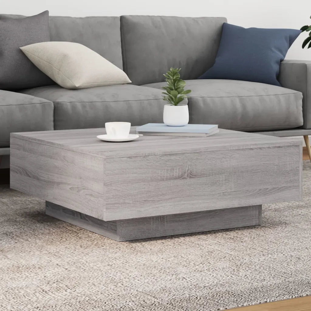 Tavolino da salotto | Tavolino da caff¨¨ | Tavolino da Soggiorno con Luci LED Grigio Sonoma 80x80x31 cm