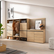 Scarpiera, 287x35x145cm, Camera da letto, Armadio Aperto, Cassettiera, Pannelli Decorativi, colore Rovere RF3546
