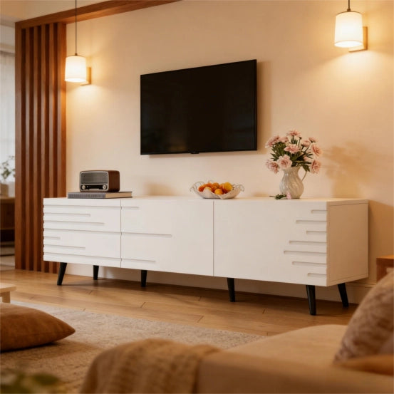 Mobile TV Lowboard con 3 Ante ¨C MINIMAL ¨C Bianco, MDF, 180x40x48 cm