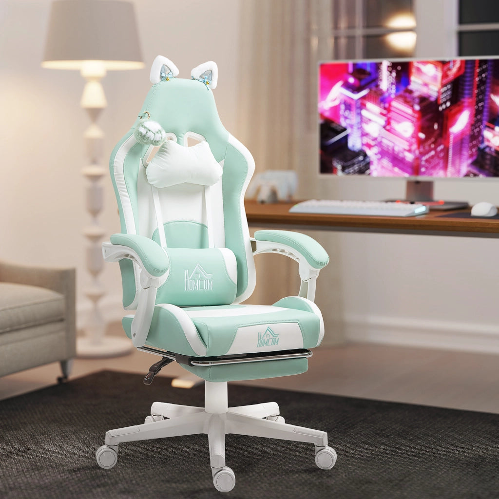 Poltrona da Gaming Reclinabile ¨C zephmum ¨C Pelle e Spugna, Bianco e Blu, 65x62x116-124 cm