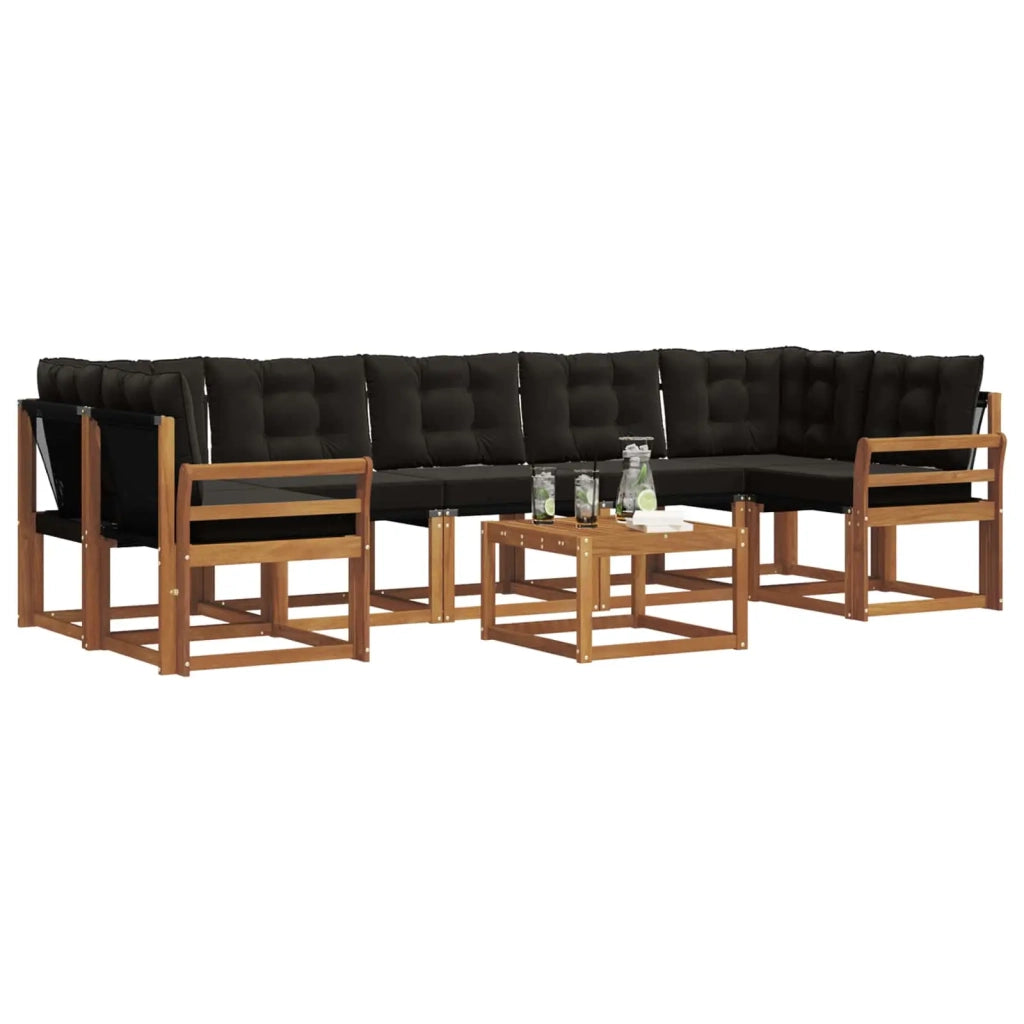 Set di divani da esterno con cuscino 8 pcs Naturale e Nero 3368499