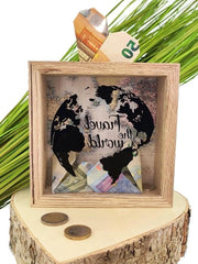 Borsa di viaggio in legno con vetrata - elegante borsa per la valuta per viaggiatori - appassionati di viaggi