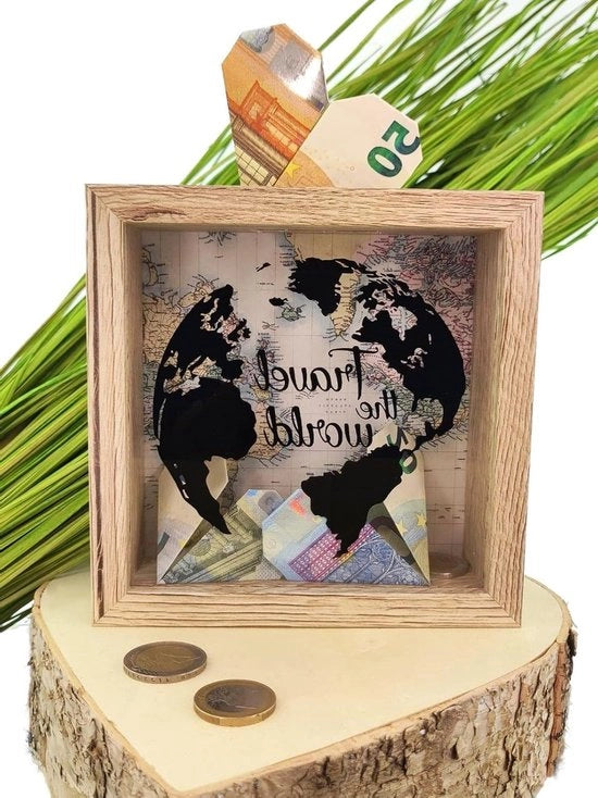 Borsa di viaggio in legno con vetrata - elegante borsa per la valuta per viaggiatori - appassionati di viaggi