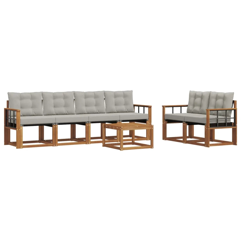 Set di divani da esterno 7 pcs Grigio Naturale e Chiaro