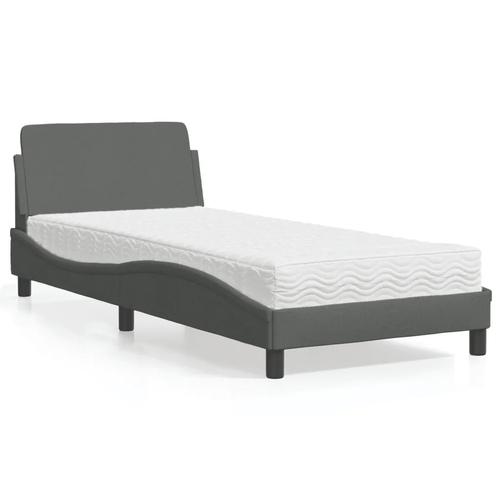 Letto con Materasso-Struttura Letto con Materasso Dover Grigio Scuro 90x200 cm in Tessuto