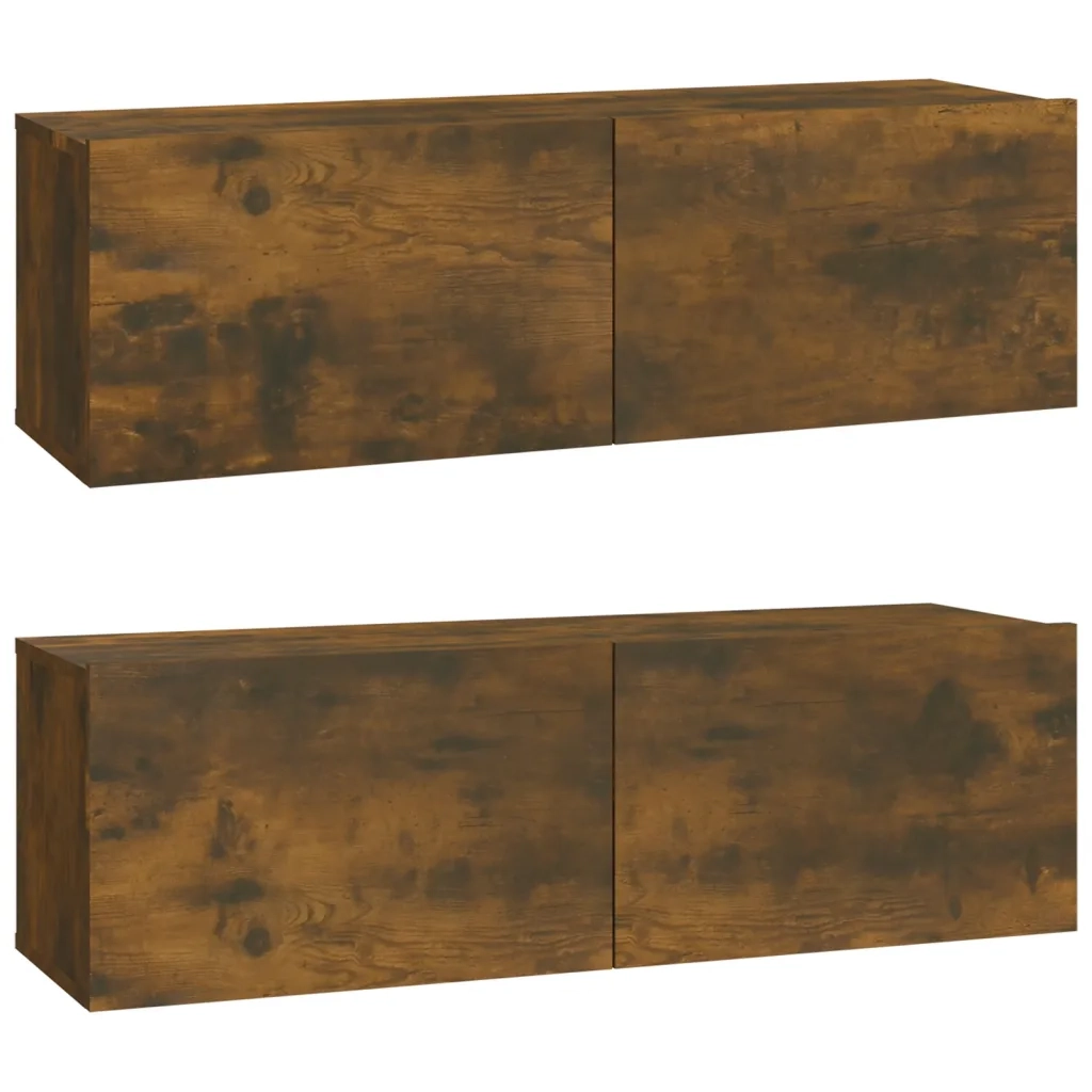Mobili TV Parete 2pz Rovere Fumo 100x30x30 cm Legno Multistrato 820466