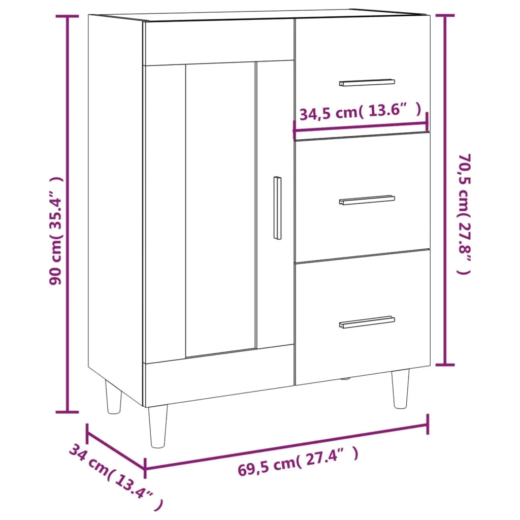 Buffet credenza cassettiera armadio mobile contenitore organizer cucina soggiorno rovere Sonoma 69,5 x 34 x 90 cm legno ingegnerizzato marrone 02_0031627