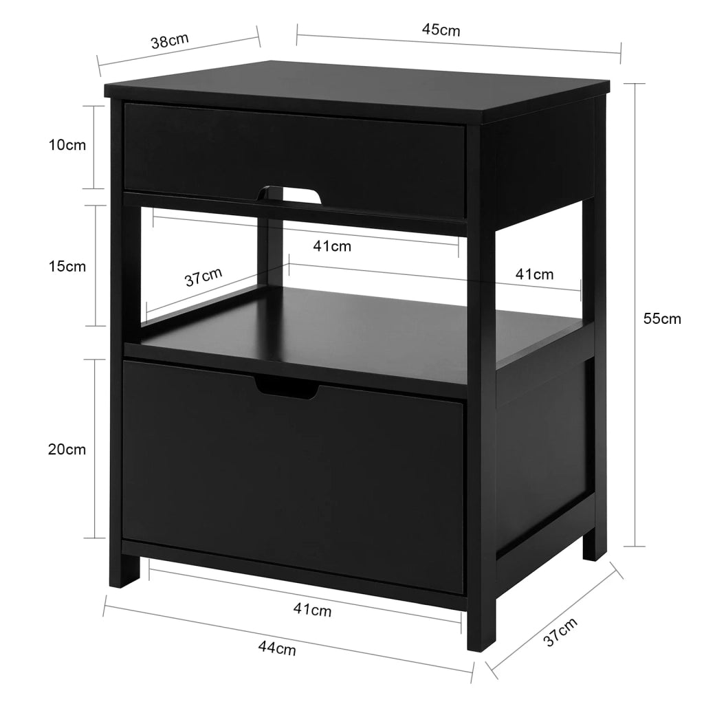 Comodino Camera da Letto con 2 cassetti L45*P38*A50 cm, FRG258-SCH