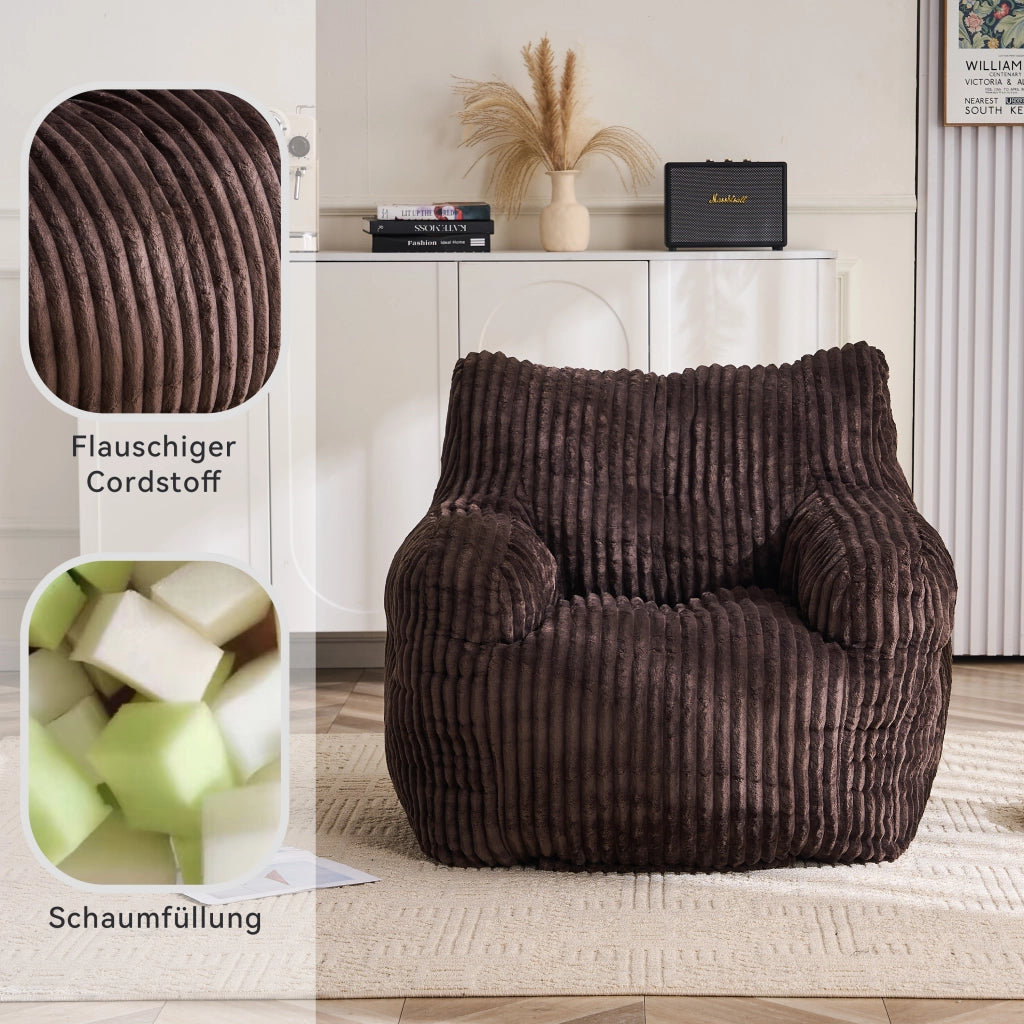 Pouf sacco in corda con imbottitura in schiuma viscoelastica marrone per soggiorno e camera 100 × 94 × 70 cm