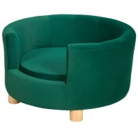 Divano per Cani Imbottito con Schienale e Cuscino Rimovibile, Cuccia per Gatto da Interno, 65x64x37 cm, Verde