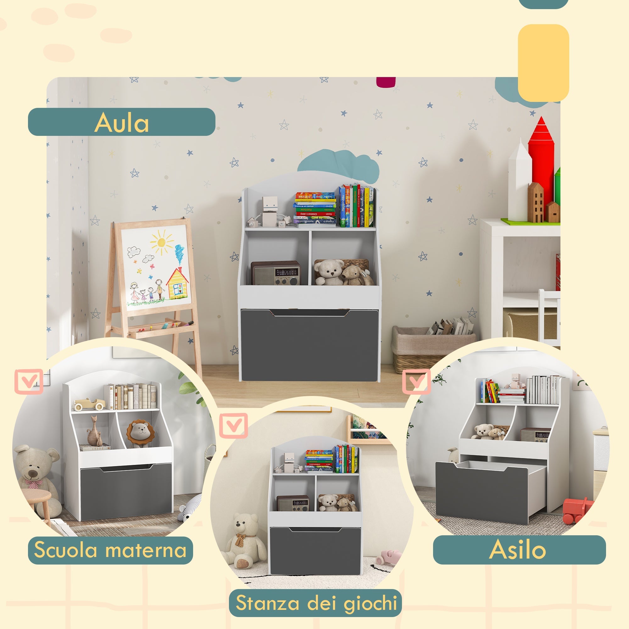 Libreria per Bambini 2 Livelli con Cassetto 62x40x88 cm Bianco