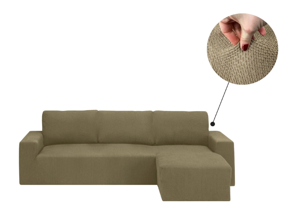 Copridivano Con Penisola Chaise Longue Tinta Unita Biscotto Mod Capri - Destra - Biscotto