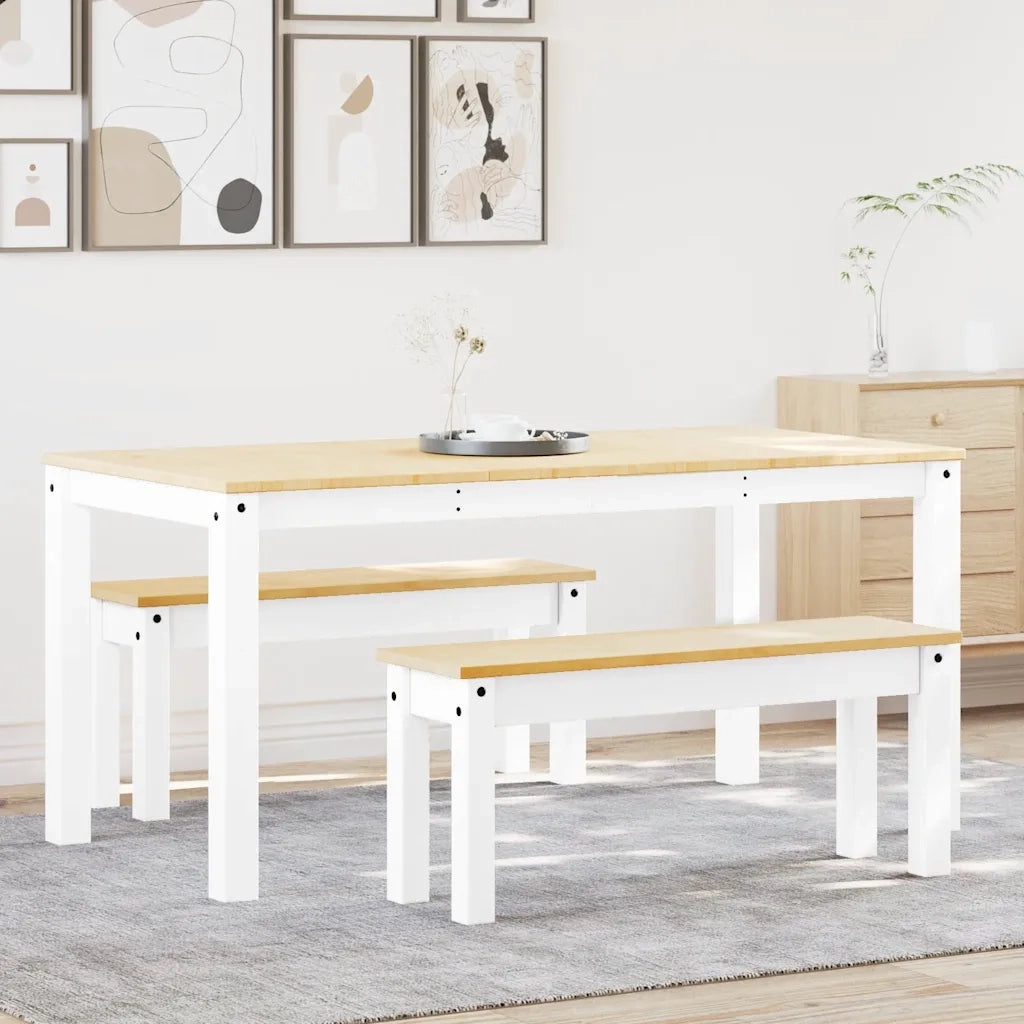 Set da Pranzo 3 pz PANAMA Bianco in Legno Massello di Pino